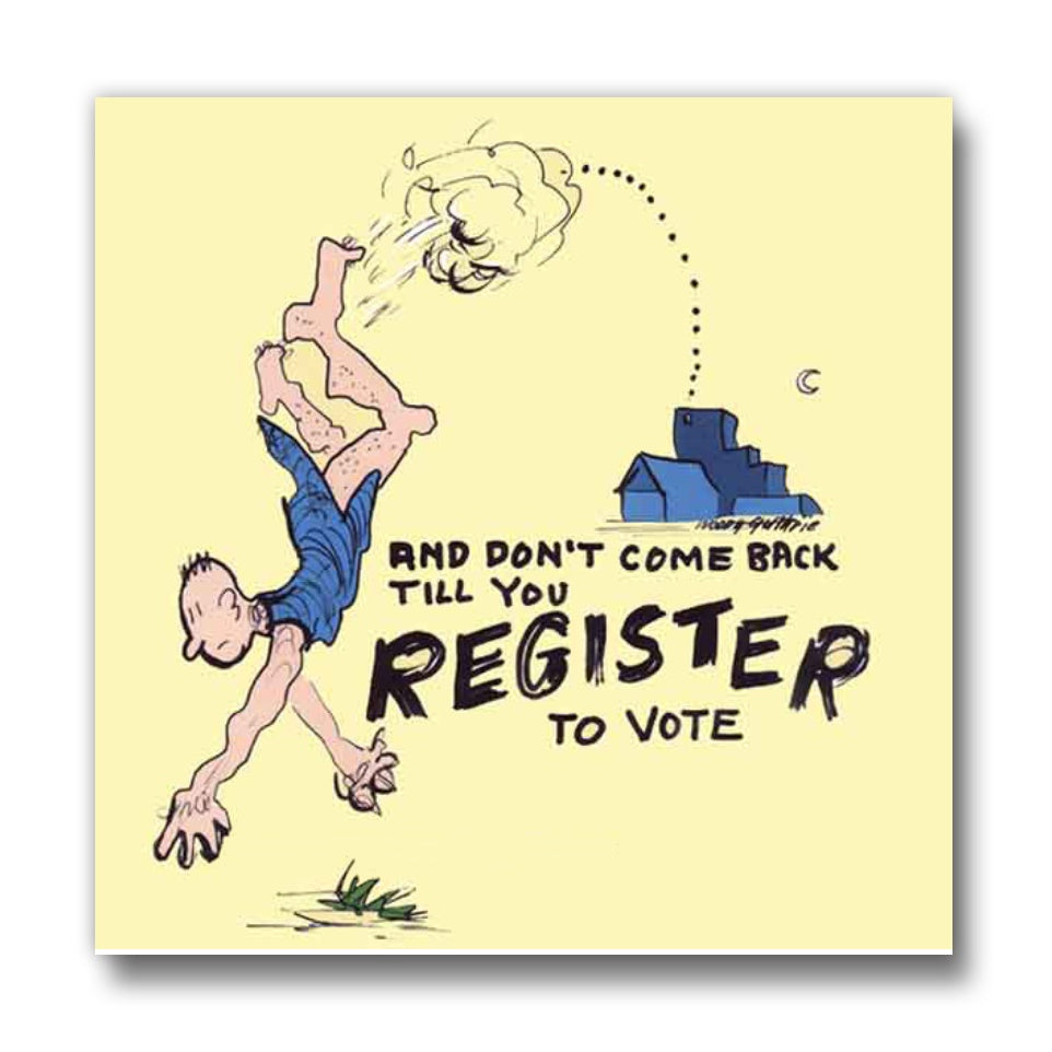"And Don't You Come Back Till You Register To Vote " artwork - 2.5" x 2.5" magnet